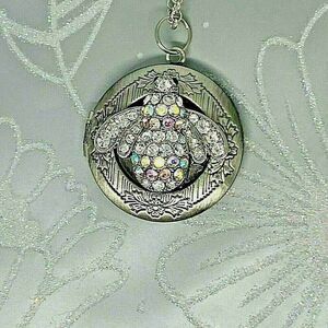 Rainbow AB Rhinestone Bumble Bee Necklace Locket